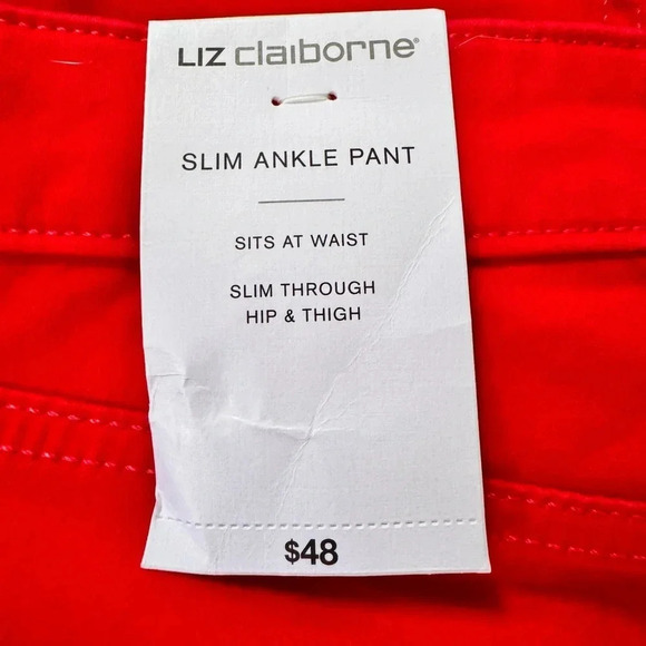 Liz Claiborne Slim Ankle Pants Sits At Waist Red Women Size 4 Ankle Zippers New - Picture 7 of 7